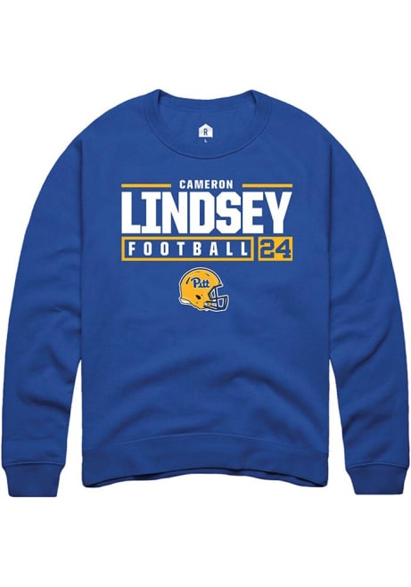 Cameron Lindsey Rally Mens Blue Pitt Panthers NIL Stacked Box Crew Sweatshirt