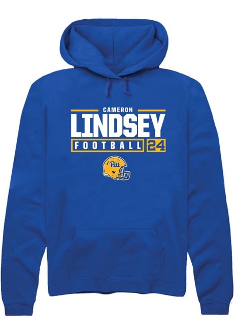 Cameron Lindsey Rally Mens Blue Pitt Panthers NIL Stacked Box Hooded Sweatshirt