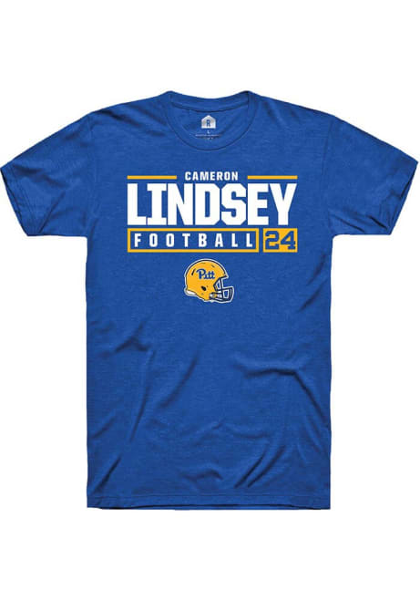 Cameron Lindsey Blue Pitt Panthers NIL Stacked Box Short Sleeve T Shirt