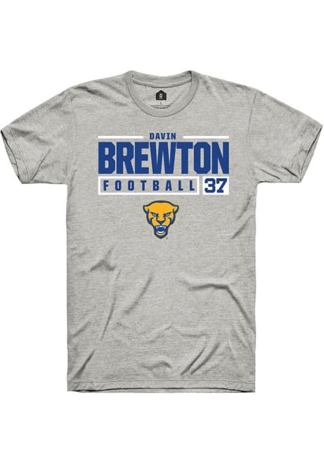 Davin Brewton Ash Pitt Panthers NIL Stacked Box Short Sleeve T Shirt