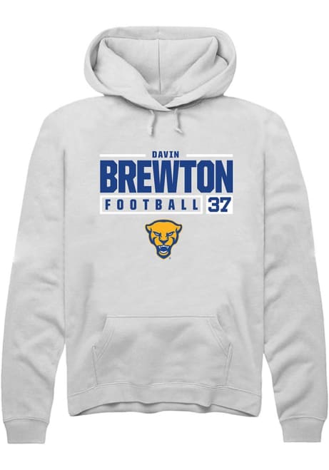 Davin Brewton Rally Mens White Pitt Panthers NIL Stacked Box Hooded Sweatshirt