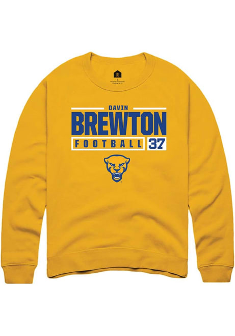 Davin Brewton Rally Mens Gold Pitt Panthers NIL Stacked Box Crew Sweatshirt