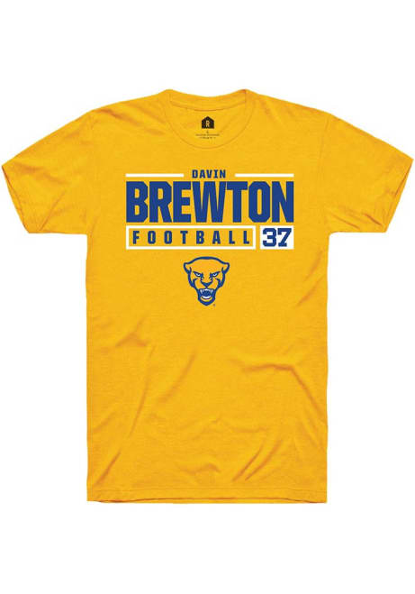 Davin Brewton Gold Pitt Panthers NIL Stacked Box Short Sleeve T Shirt