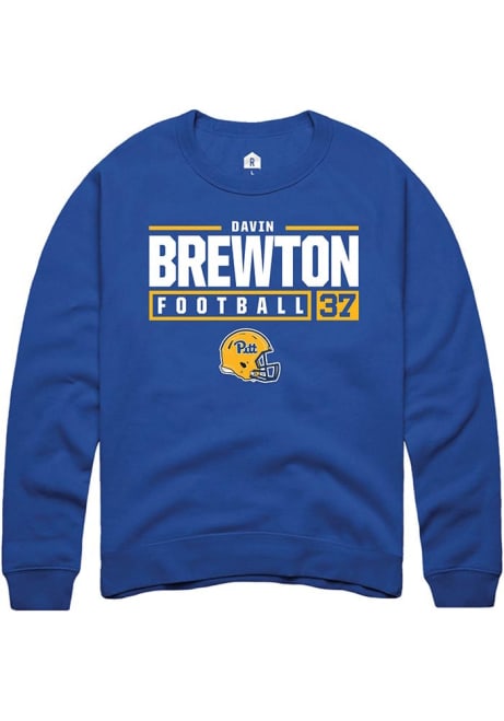 Davin Brewton Rally Mens Blue Pitt Panthers NIL Stacked Box Crew Sweatshirt