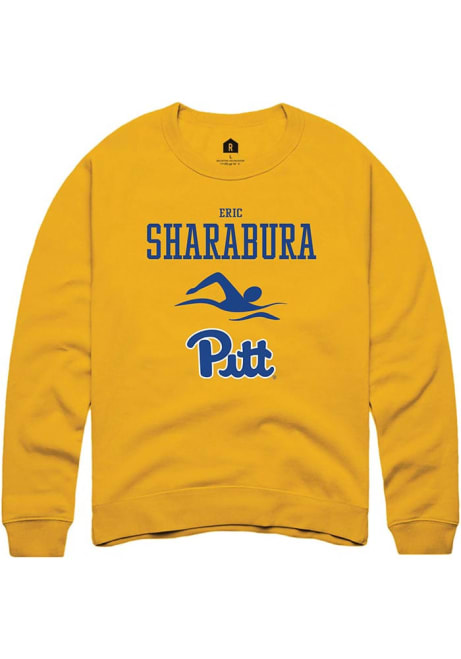 Eric Sharabura Rally Mens Gold Pitt Panthers NIL Sport Icon Crew Sweatshirt