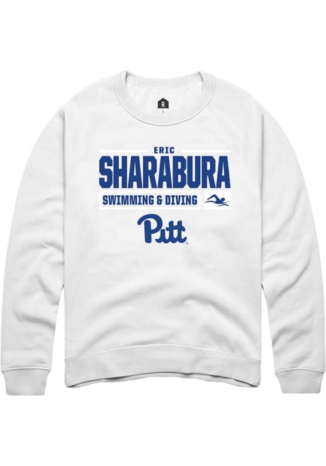 Eric Sharabura Rally Mens White Pitt Panthers NIL Stacked Box Crew Sweatshirt