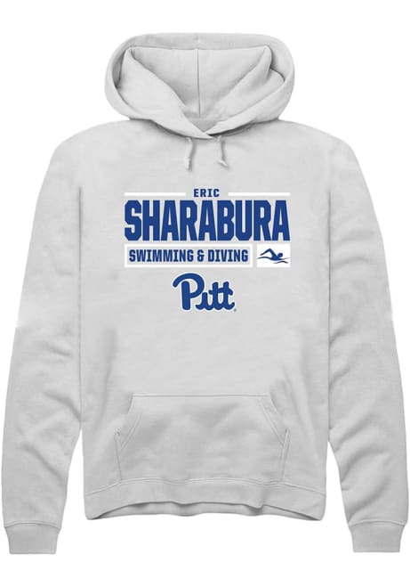 Eric Sharabura Rally Mens White Pitt Panthers NIL Stacked Box Hooded Sweatshirt