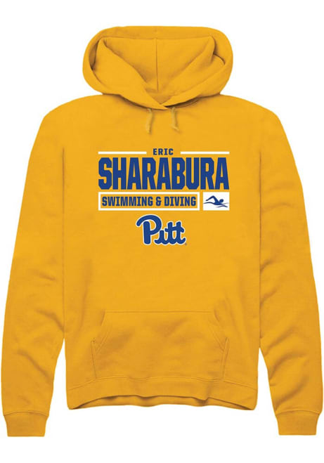 Eric Sharabura Rally Mens Gold Pitt Panthers NIL Stacked Box Hooded Sweatshirt