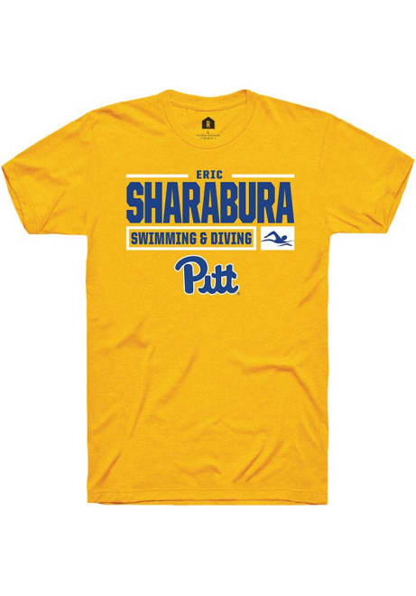 Eric Sharabura Gold Pitt Panthers NIL Stacked Box Short Sleeve T Shirt