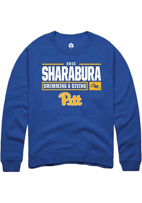 Eric Sharabura Rally Mens Blue Pitt Panthers NIL Stacked Box Crew Sweatshirt