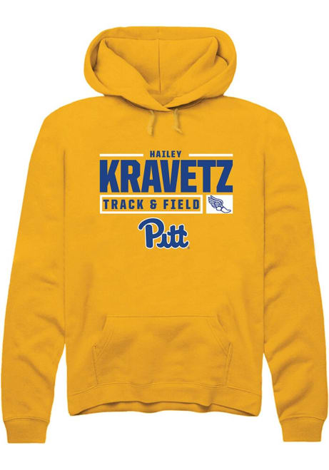 Hailey Kravetz Rally Mens Gold Pitt Panthers NIL Stacked Box Hooded Sweatshirt