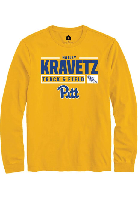 Hailey Kravetz Rally Mens Gold Pitt Panthers NIL Stacked Box Tee