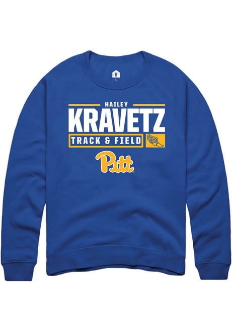 Hailey Kravetz Rally Mens Blue Pitt Panthers NIL Stacked Box Crew Sweatshirt