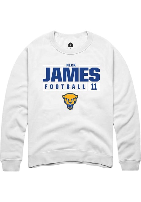 Nick James Rally Mens White Pitt Panthers NIL Stacked Box Crew Sweatshirt