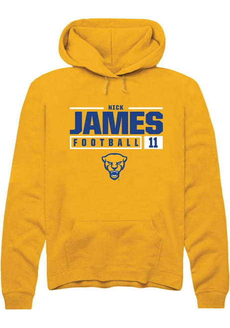 Nick James Rally Mens Gold Pitt Panthers NIL Stacked Box Hooded Sweatshirt