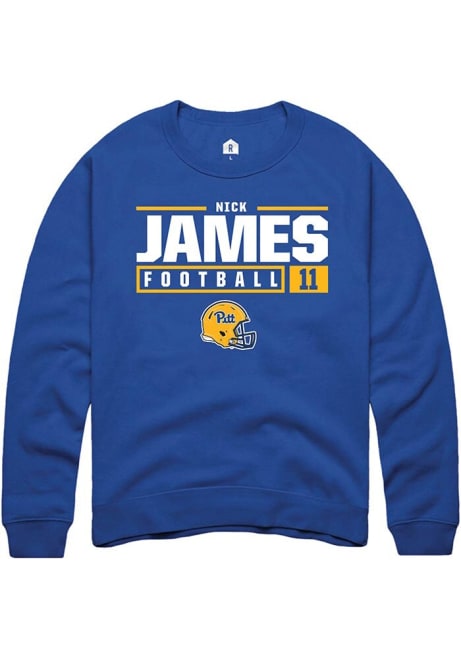 Nick James Rally Mens Blue Pitt Panthers NIL Stacked Box Crew Sweatshirt