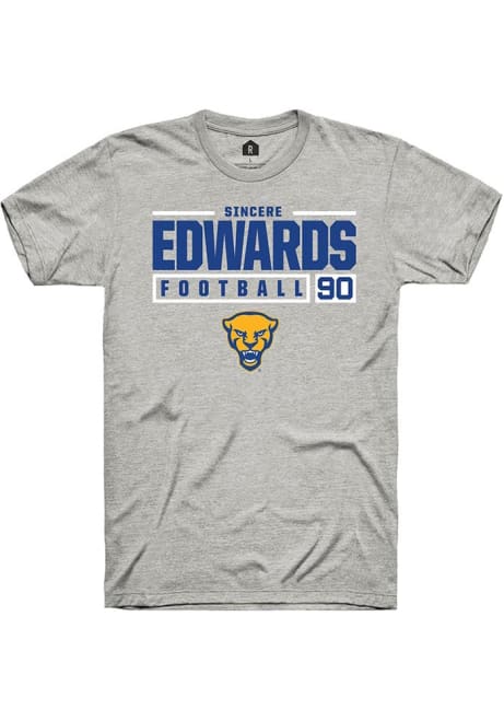 Sincere Edwards Ash Pitt Panthers NIL Stacked Box Short Sleeve T Shirt