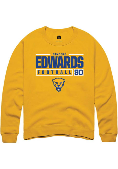 Sincere Edwards Rally Mens Gold Pitt Panthers NIL Stacked Box Crew Sweatshirt