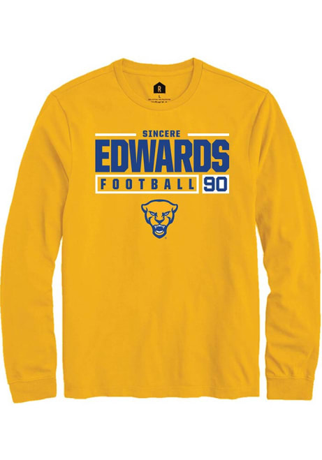 Sincere Edwards Rally Mens Gold Pitt Panthers NIL Stacked Box Tee