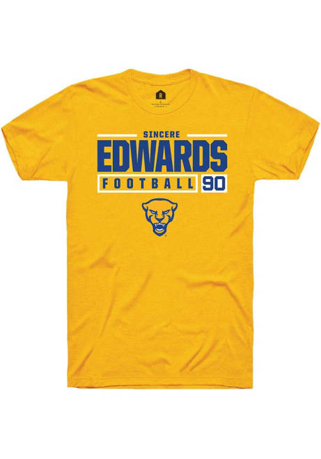 Sincere Edwards Gold Pitt Panthers NIL Stacked Box Short Sleeve T Shirt