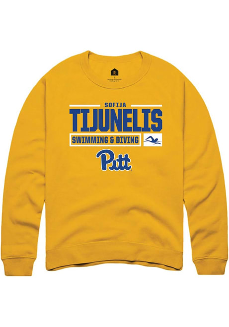 Sofija Tijunelis Rally Mens Gold Pitt Panthers NIL Stacked Box Crew Sweatshirt