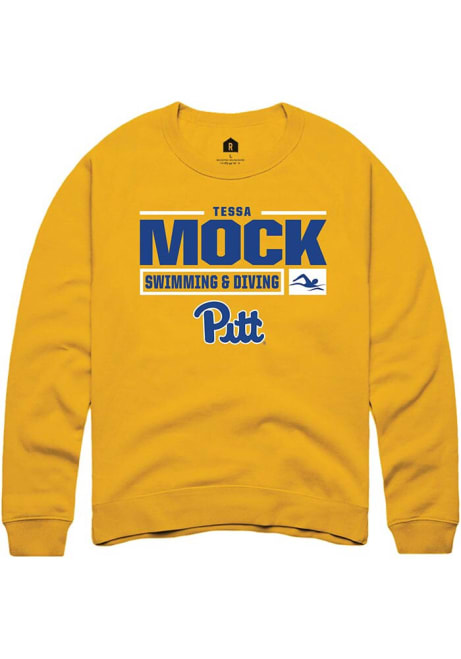 Tessa Mock Rally Mens Gold Pitt Panthers NIL Stacked Box Crew Sweatshirt