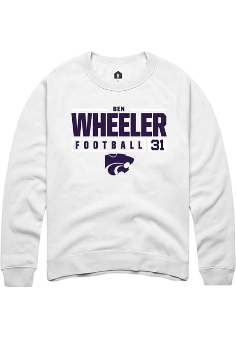 Ben Wheeler Rally Mens White K-State Wildcats NIL Stacked Box Crew Sweatshirt