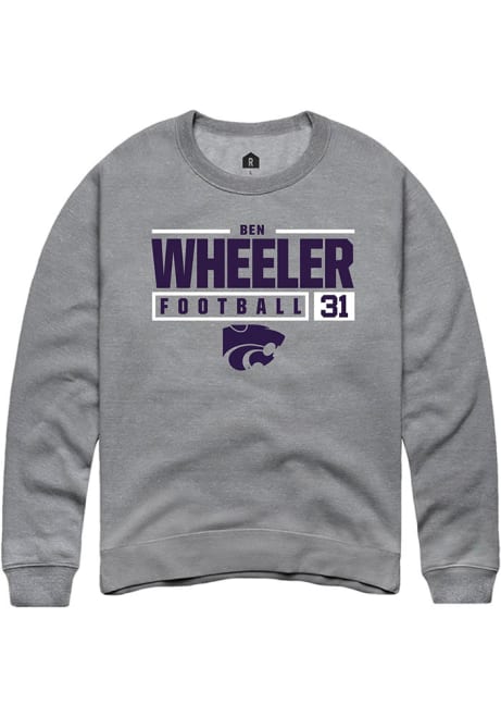 Ben Wheeler Rally Mens Graphite K-State Wildcats NIL Stacked Box Crew Sweatshirt