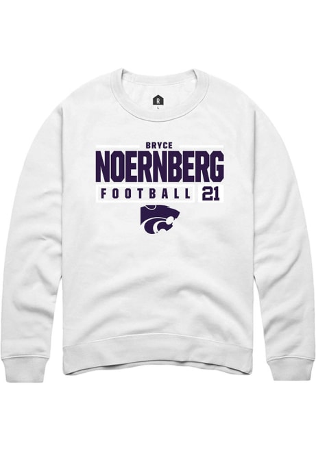 Bryce Noernberg Rally Mens White K-State Wildcats NIL Stacked Box Crew Sweatshirt