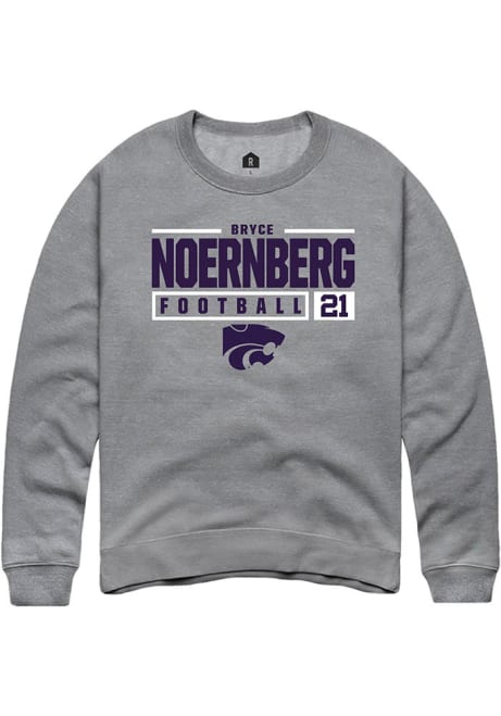 Bryce Noernberg Rally Mens Graphite K-State Wildcats NIL Stacked Box Crew Sweatshirt