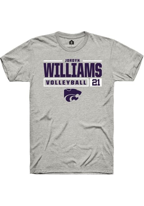 Jordyn Williams Ash K-State Wildcats NIL Stacked Box Short Sleeve T Shirt