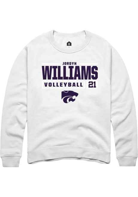 Jordyn Williams Rally Mens White K-State Wildcats NIL Stacked Box Crew Sweatshirt