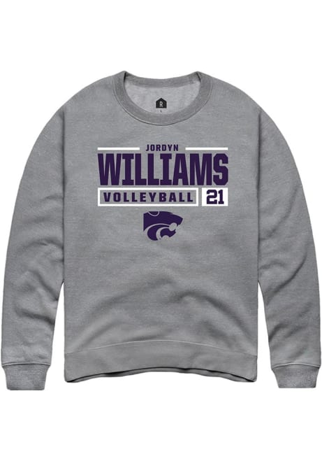 Jordyn Williams Rally Mens Graphite K-State Wildcats NIL Stacked Box Crew Sweatshirt