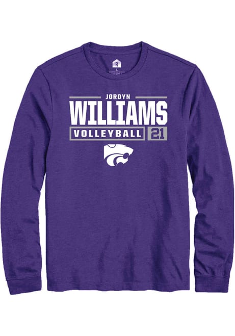 Jordyn Williams Rally Mens Purple K-State Wildcats NIL Stacked Box Tee