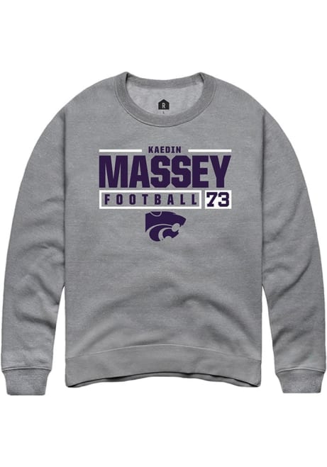 Kaedin Massey Rally Mens Graphite K-State Wildcats NIL Stacked Box Crew Sweatshirt