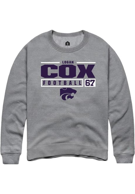 Logan Cox Rally Mens Graphite K-State Wildcats NIL Stacked Box Crew Sweatshirt