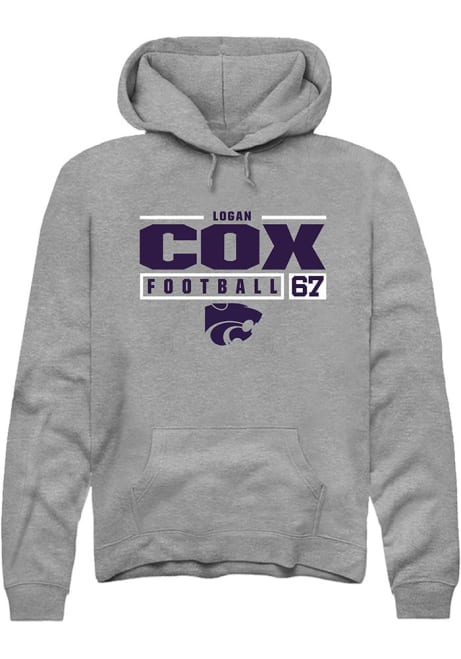 Logan Cox Rally Mens Graphite K-State Wildcats NIL Stacked Box Hooded Sweatshirt