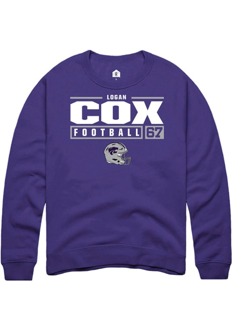 Logan Cox Rally Mens Purple K-State Wildcats NIL Stacked Box Crew Sweatshirt