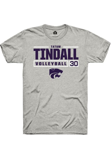 Tatum Tindall Ash K-State Wildcats NIL Stacked Box Short Sleeve T Shirt