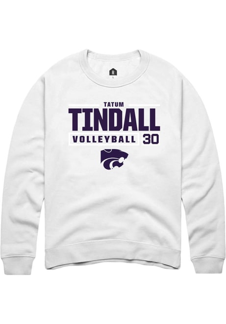 Tatum Tindall Rally Mens White K-State Wildcats NIL Stacked Box Crew Sweatshirt