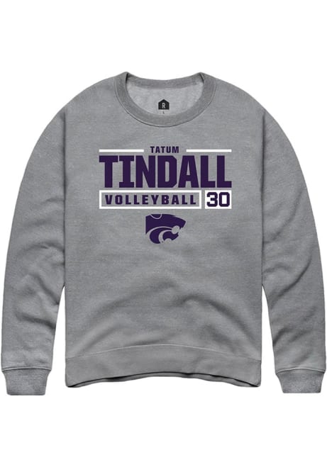 Tatum Tindall Rally Mens Graphite K-State Wildcats NIL Stacked Box Crew Sweatshirt