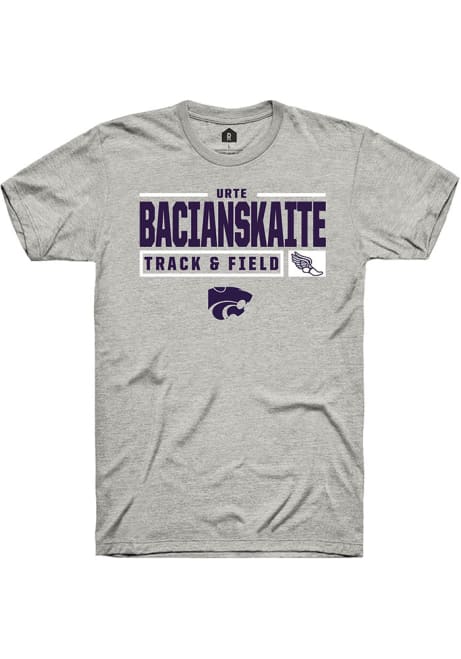 Urte Bacianskaite Ash K-State Wildcats NIL Stacked Box Short Sleeve T Shirt