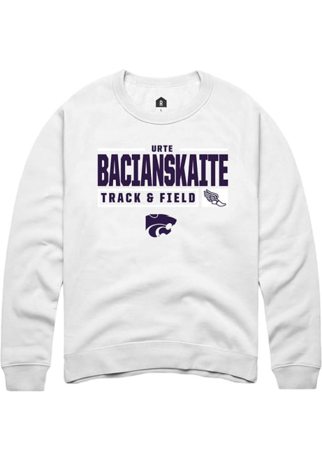 Urte Bacianskaite Rally Mens White K-State Wildcats NIL Stacked Box Crew Sweatshirt