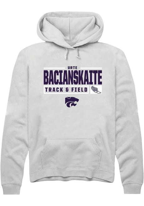 Urte Bacianskaite Rally Mens White K-State Wildcats NIL Stacked Box Hooded Sweatshirt