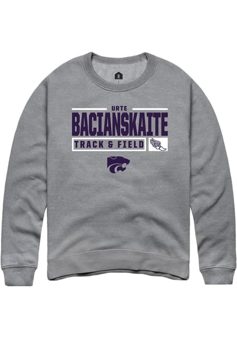 Urte Bacianskaite Rally Mens Graphite K-State Wildcats NIL Stacked Box Crew Sweatshirt