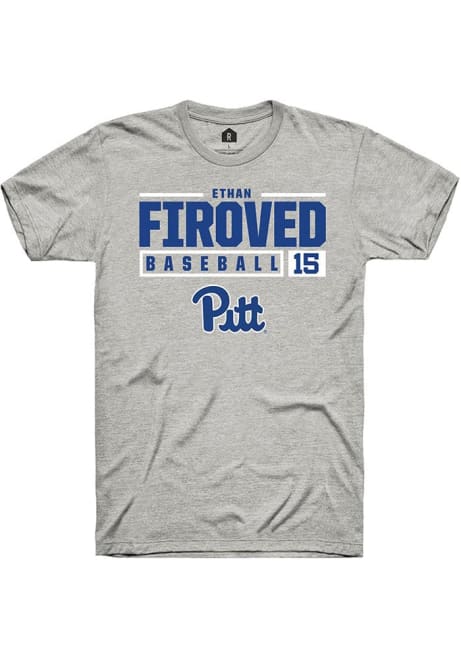 Ethan Firoved Ash Pitt Panthers NIL Stacked Box Short Sleeve T Shirt