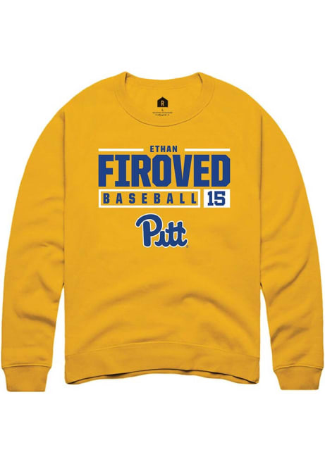 Ethan Firoved Rally Mens Gold Pitt Panthers NIL Stacked Box Crew Sweatshirt