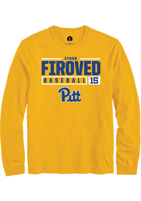 Ethan Firoved Rally Mens Gold Pitt Panthers NIL Stacked Box Tee