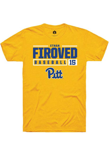 Ethan Firoved Gold Pitt Panthers NIL Stacked Box Short Sleeve T Shirt