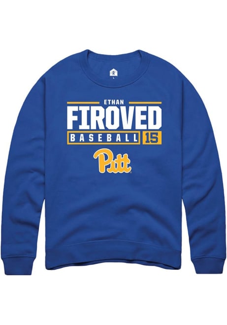 Ethan Firoved Rally Mens Blue Pitt Panthers NIL Stacked Box Crew Sweatshirt